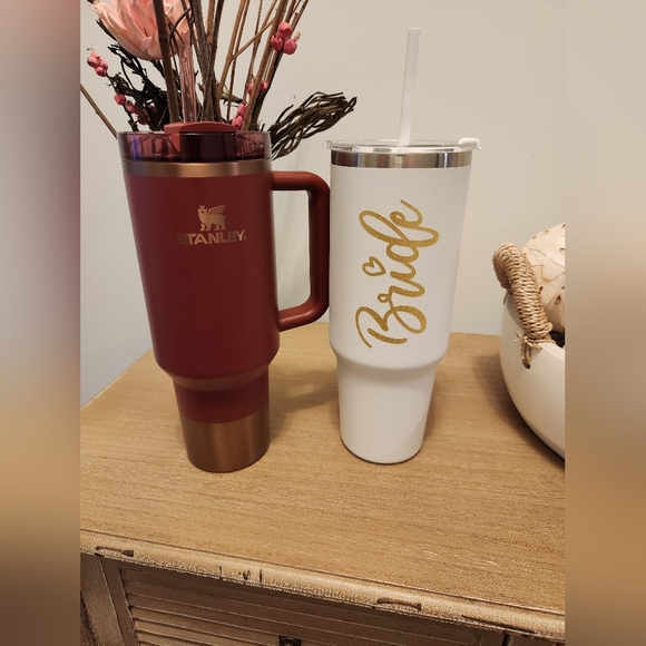 White and Gold Bride Custom Tumbler with Straw 40 oz NWOT - Picture 7 of 8